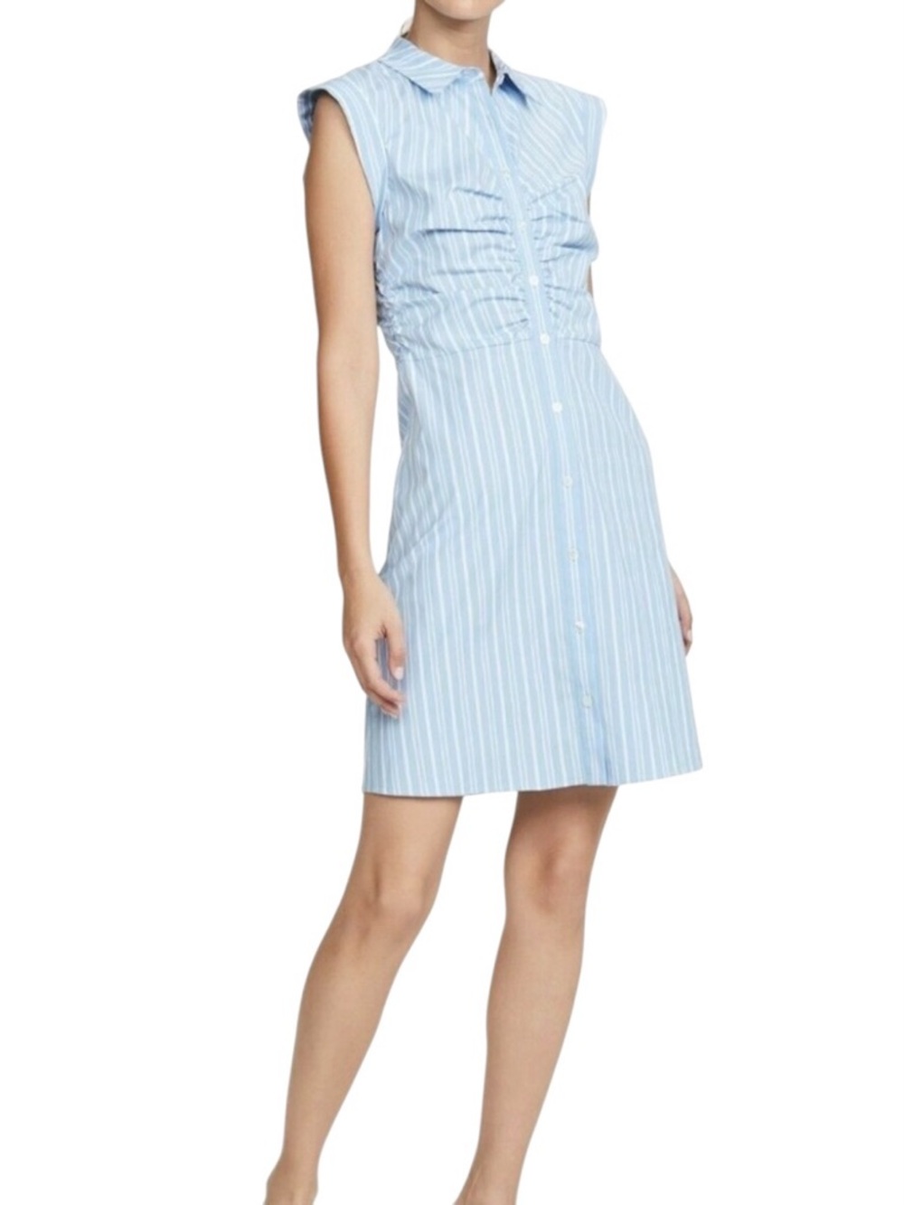 Veronica Beard Ferris Cotton Striped Sleeveless Cuff Detail Collared Midi Dress